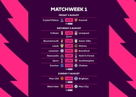 premier league schedule 2022